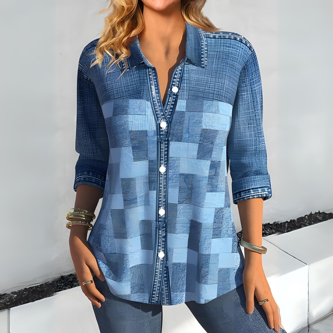 Jasmine | Modieuze Geruite Damesblouse met Knopen