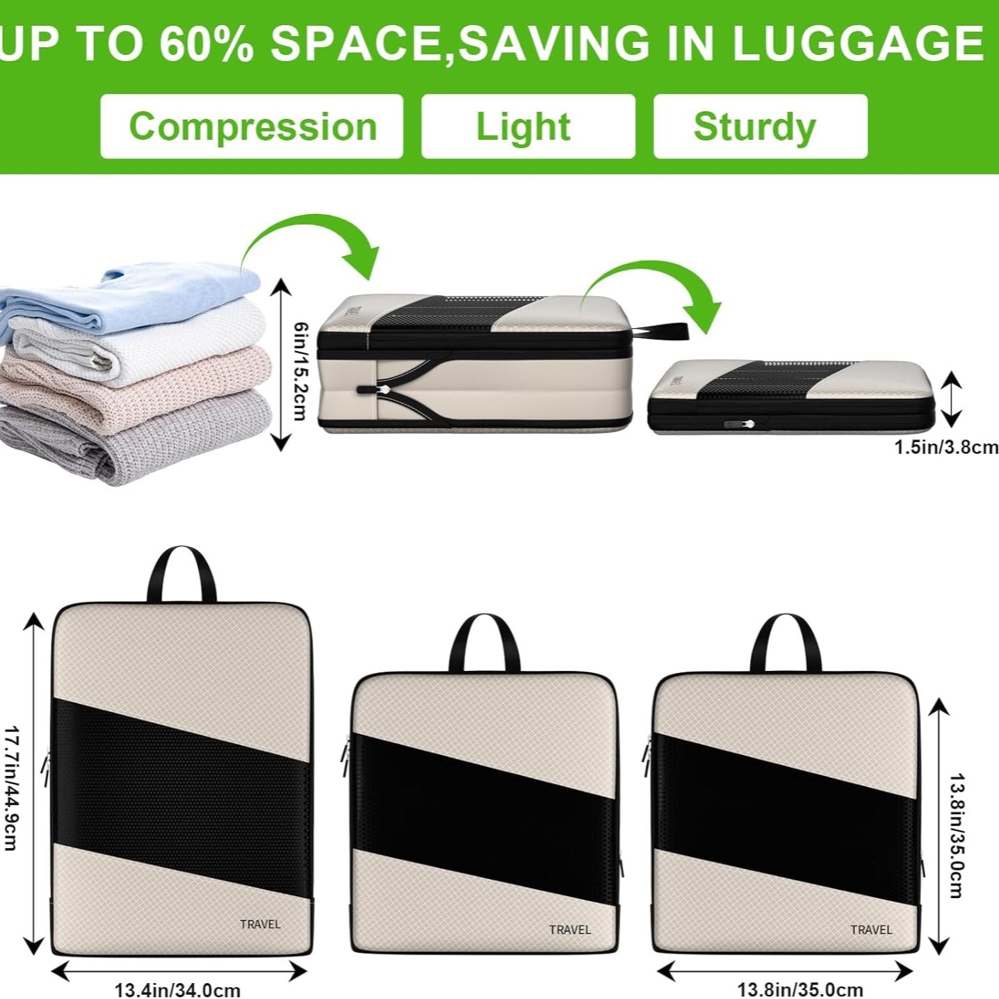 DreamPack | 6-Delige Reisset Compressie Inpakblokjes voor Efficiënt Reizen