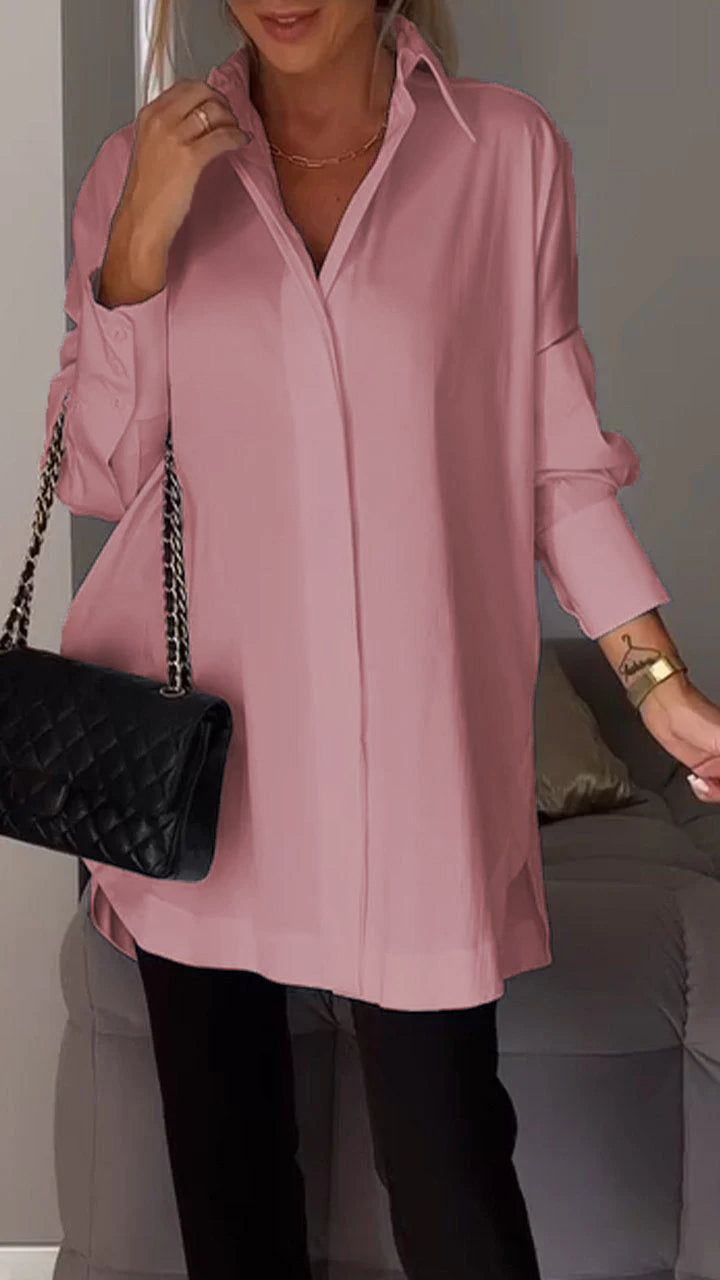 Mona | Elegante Lange Blouse met Revers voor Dames