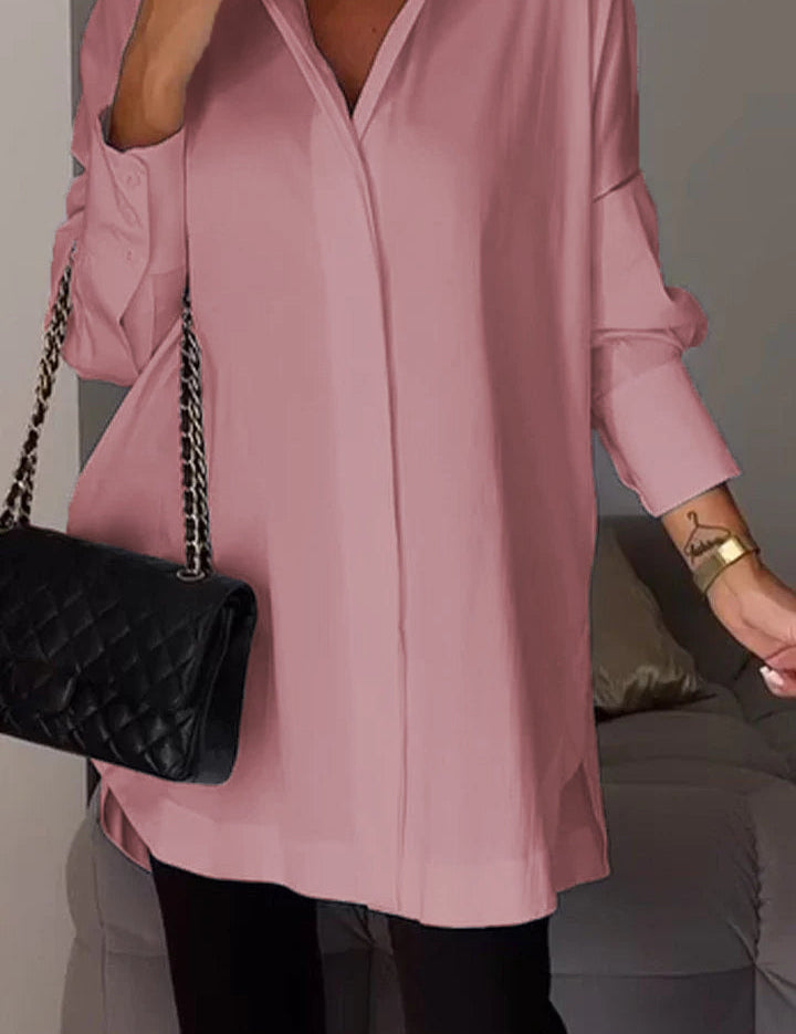 Mona | Elegante Lange Blouse met Revers voor Dames