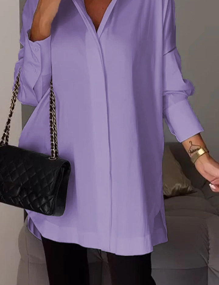 Mona | Elegante Lange Blouse met Revers voor Dames