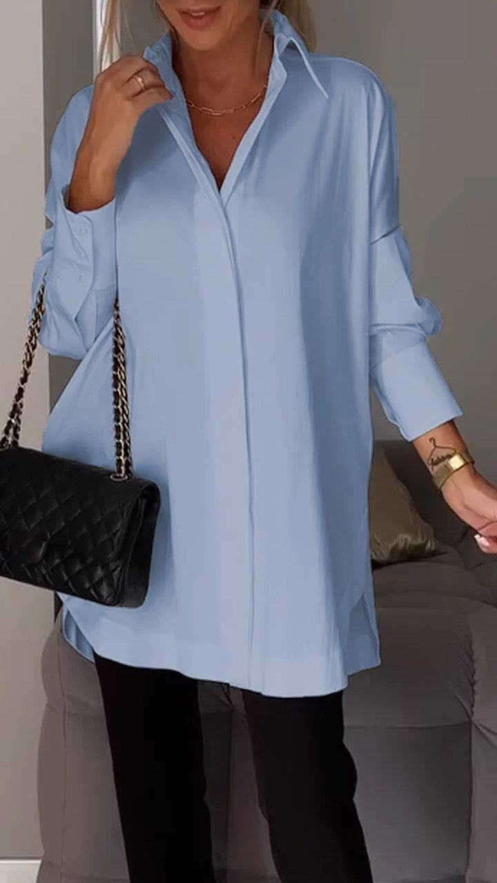 Mona | Elegante Lange Blouse met Revers voor Dames