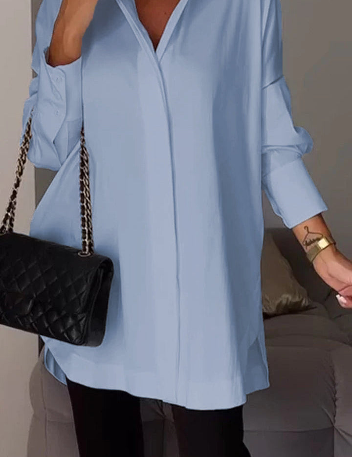 Mona | Elegante Lange Blouse met Revers voor Dames