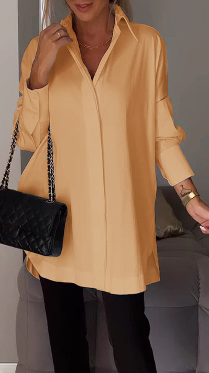 Mona | Elegante Lange Blouse met Revers voor Dames