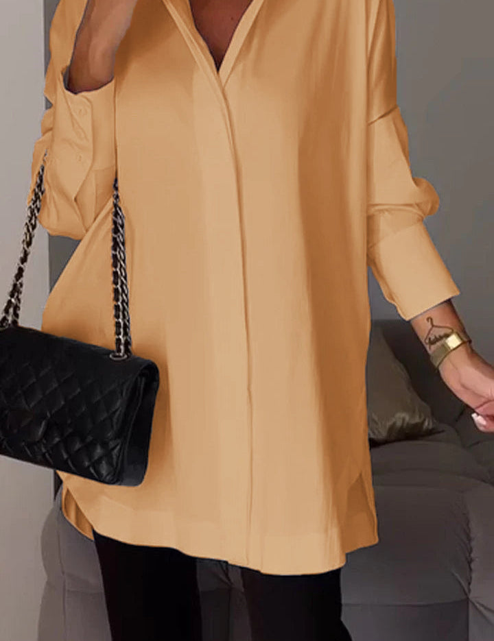 Mona | Elegante Lange Blouse met Revers voor Dames