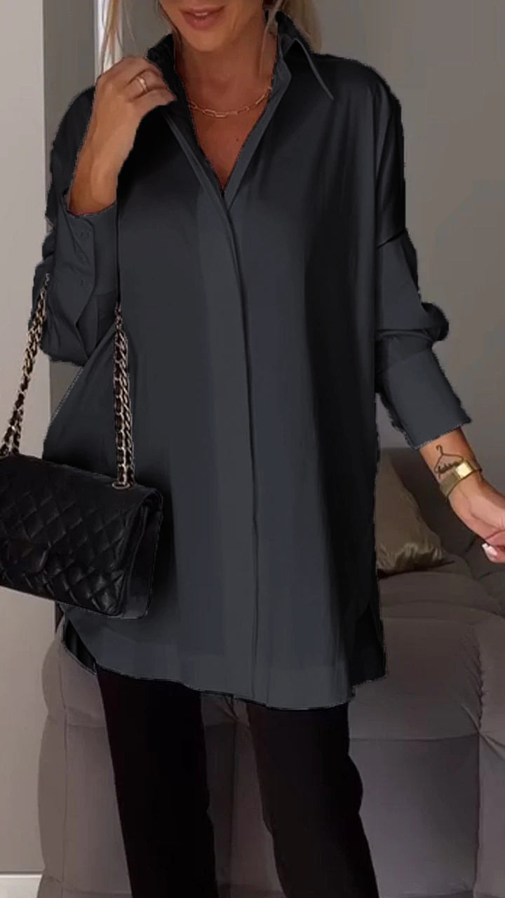 Mona | Elegante Lange Blouse met Revers voor Dames
