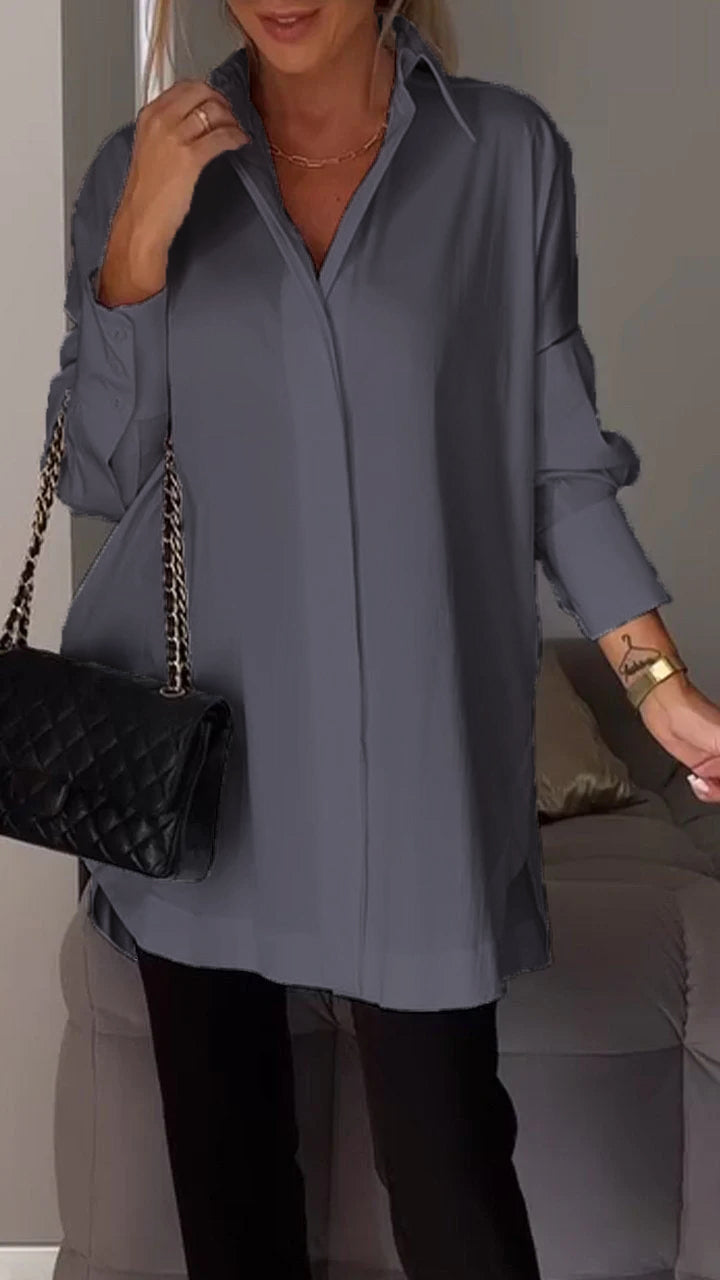 Mona | Elegante Lange Blouse met Revers voor Dames