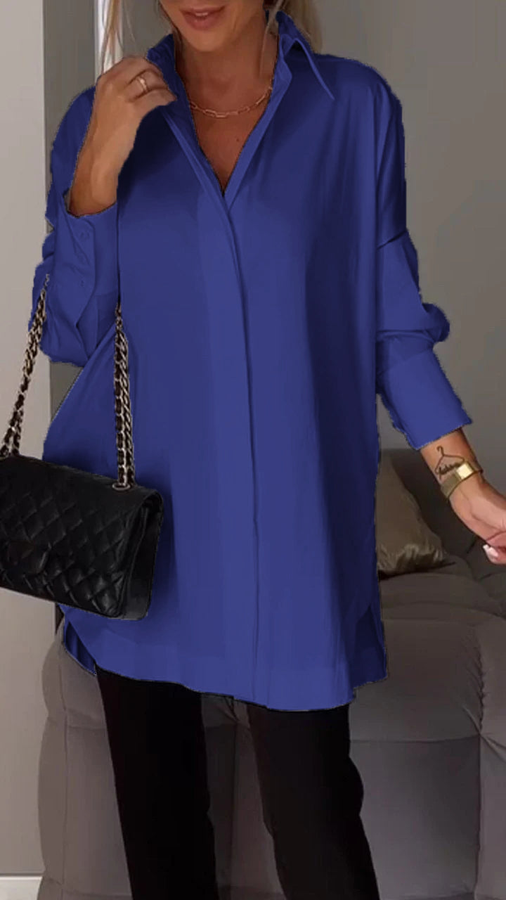 Mona | Elegante Lange Blouse met Revers voor Dames