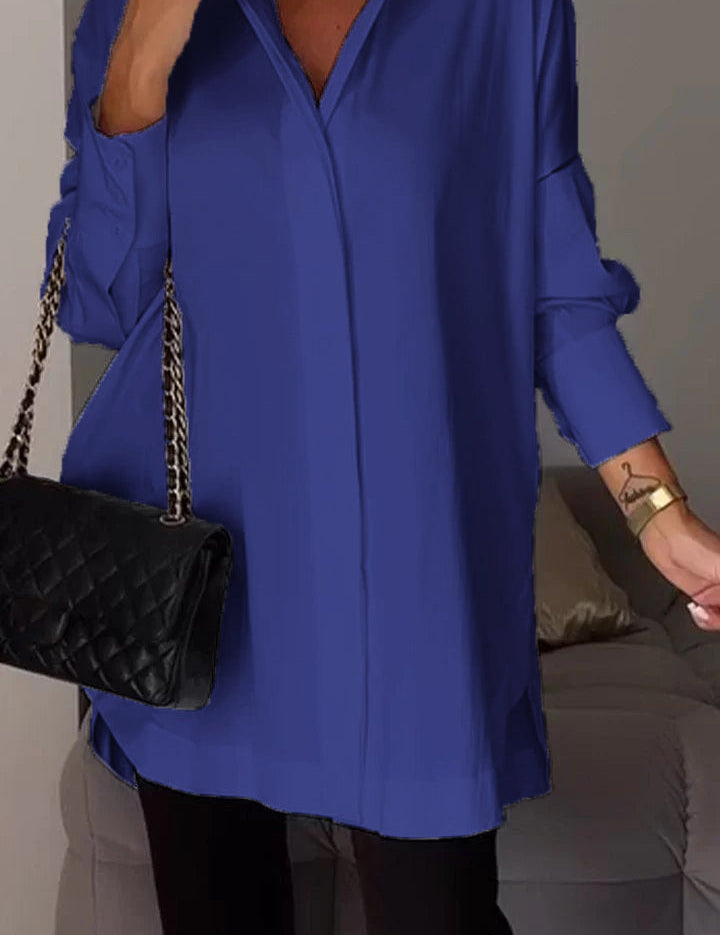 Mona | Elegante Lange Blouse met Revers voor Dames