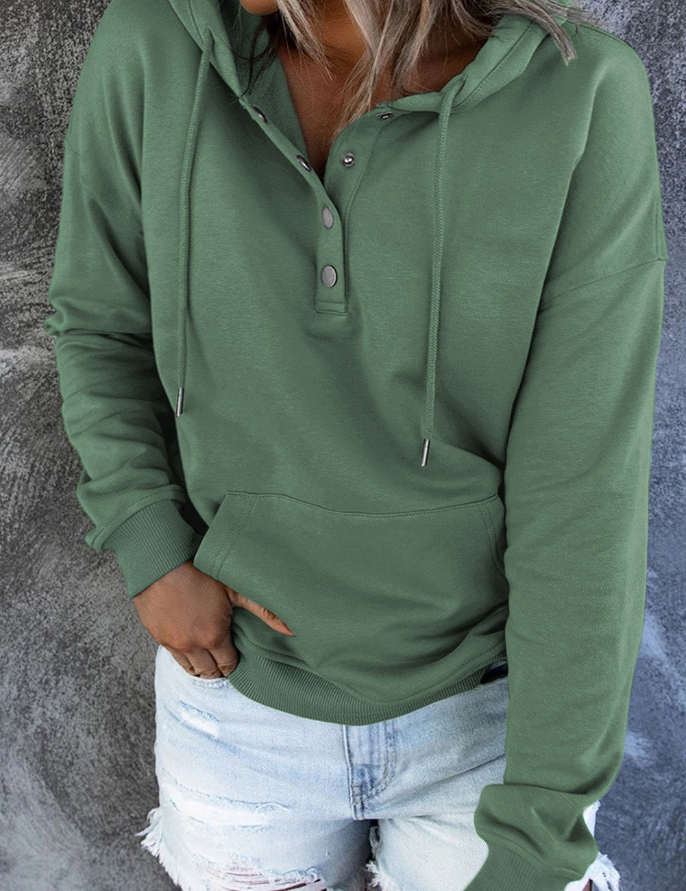 Amari | Warme Fleece Trui met Capuchon en Knopen