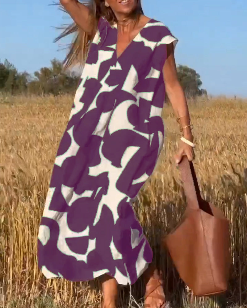 CLAIRE | V-hals Geprinte Maxi Jurk