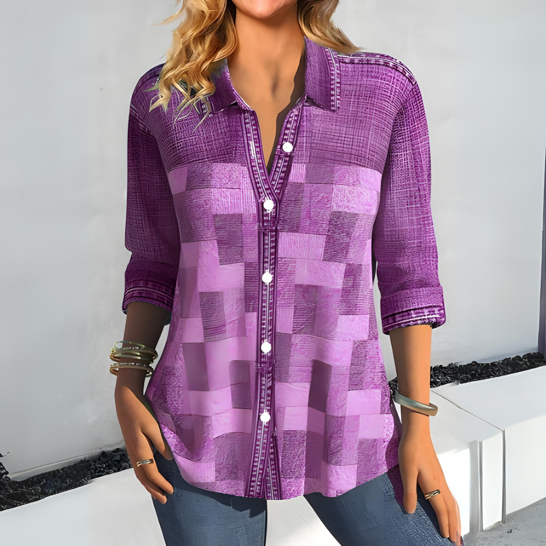Jasmine | Modieuze Geruite Damesblouse met Knopen