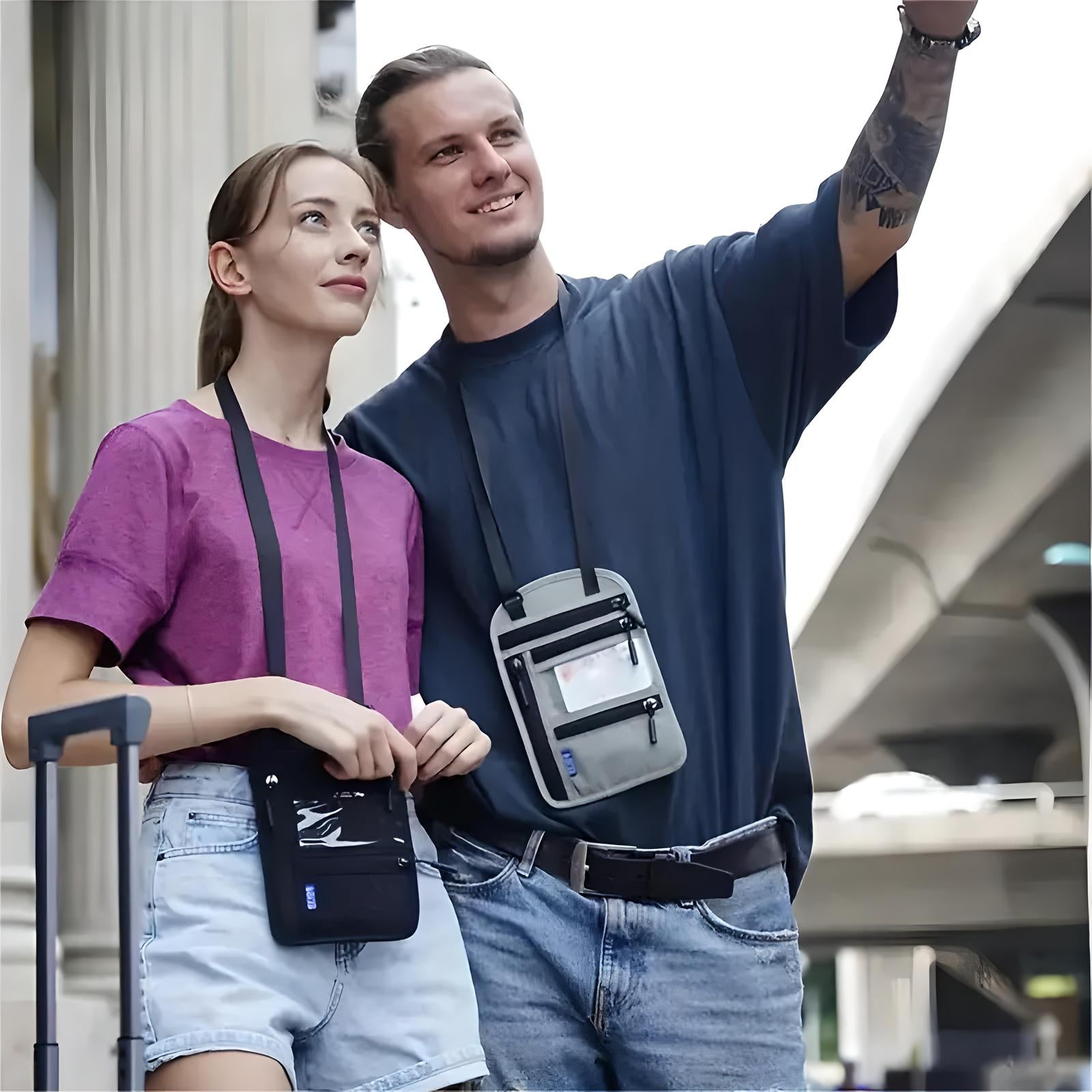 Elliot | RFID Blokkerende Reishoes voor Om de Nek met Multifunctionele Vakken