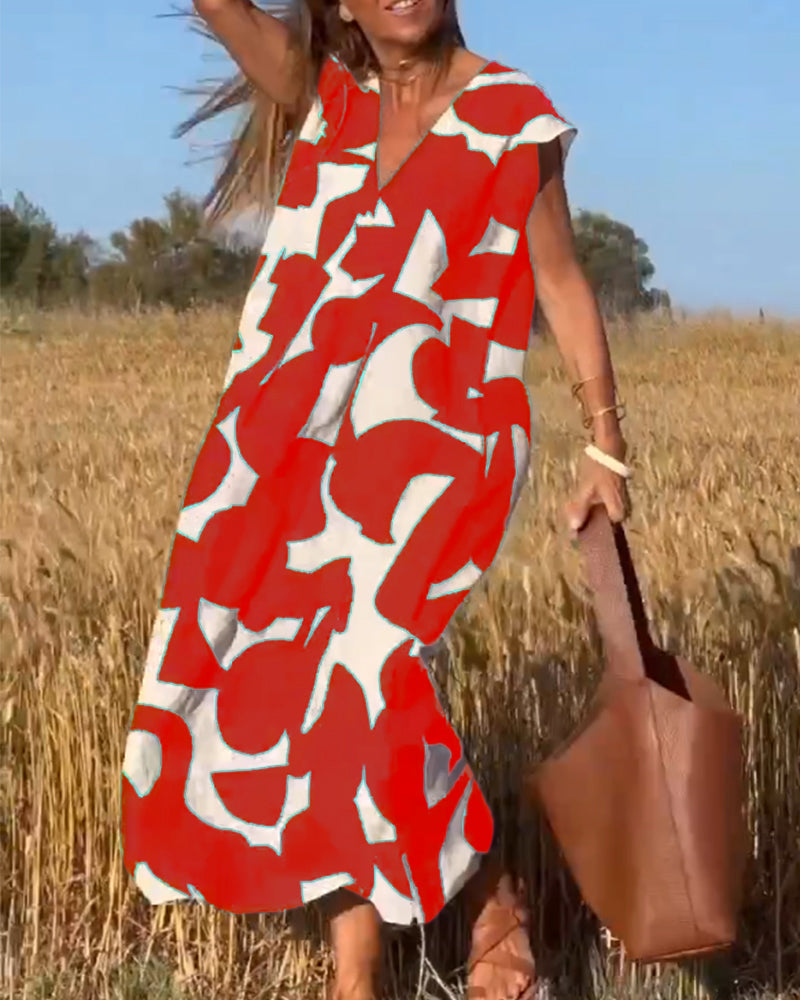 CLAIRE | V-hals Geprinte Maxi Jurk