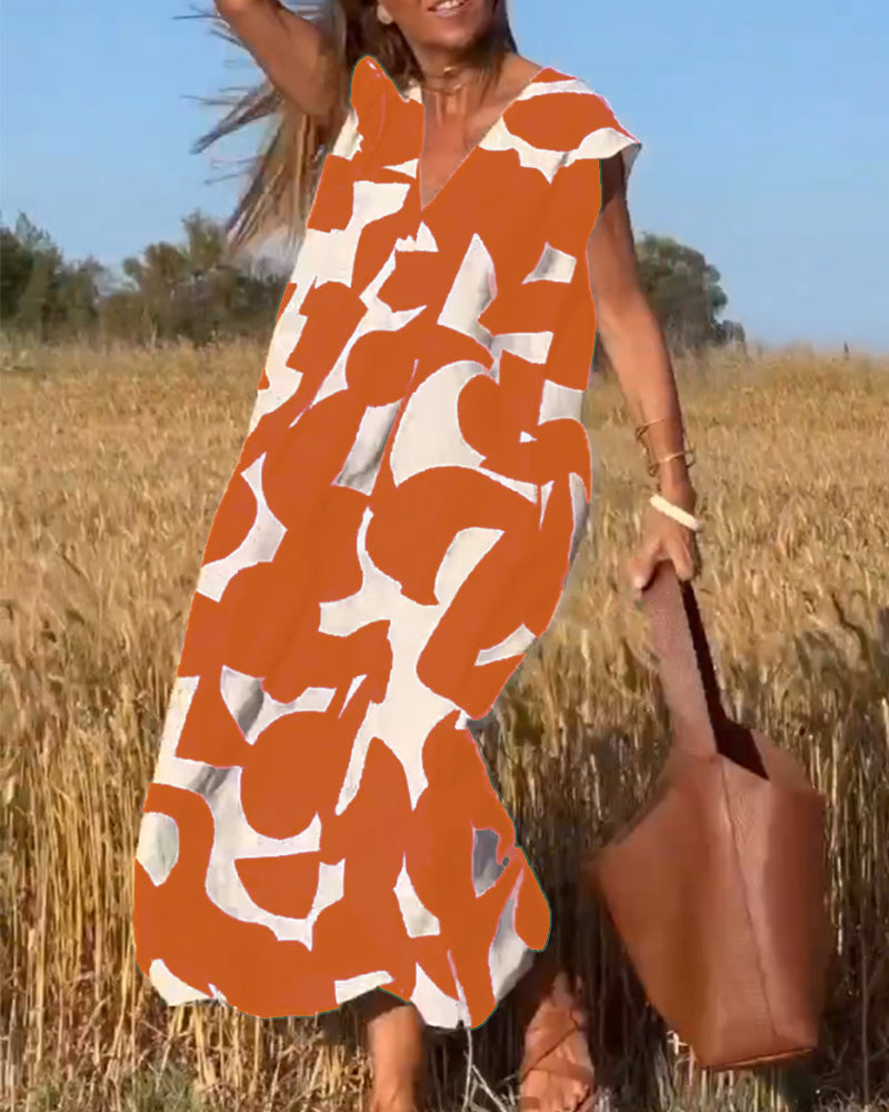 CLAIRE | V-hals Geprinte Maxi Jurk