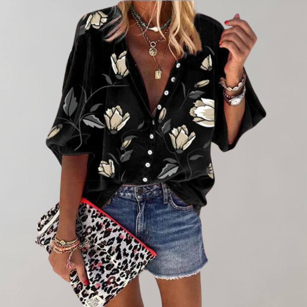 Fienna | Elegante Bloemenprint Blouse met Knopen voor Dames