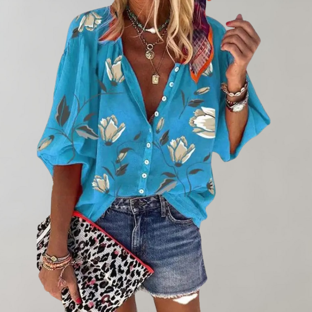 Fienna | Elegante Bloemenprint Blouse met Knopen voor Dames