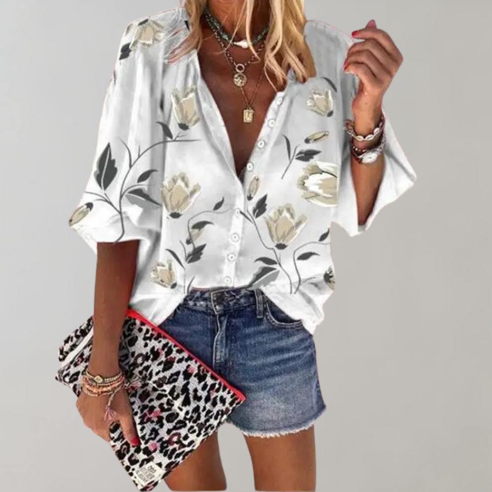 Fienna | Elegante Bloemenprint Blouse met Knopen voor Dames
