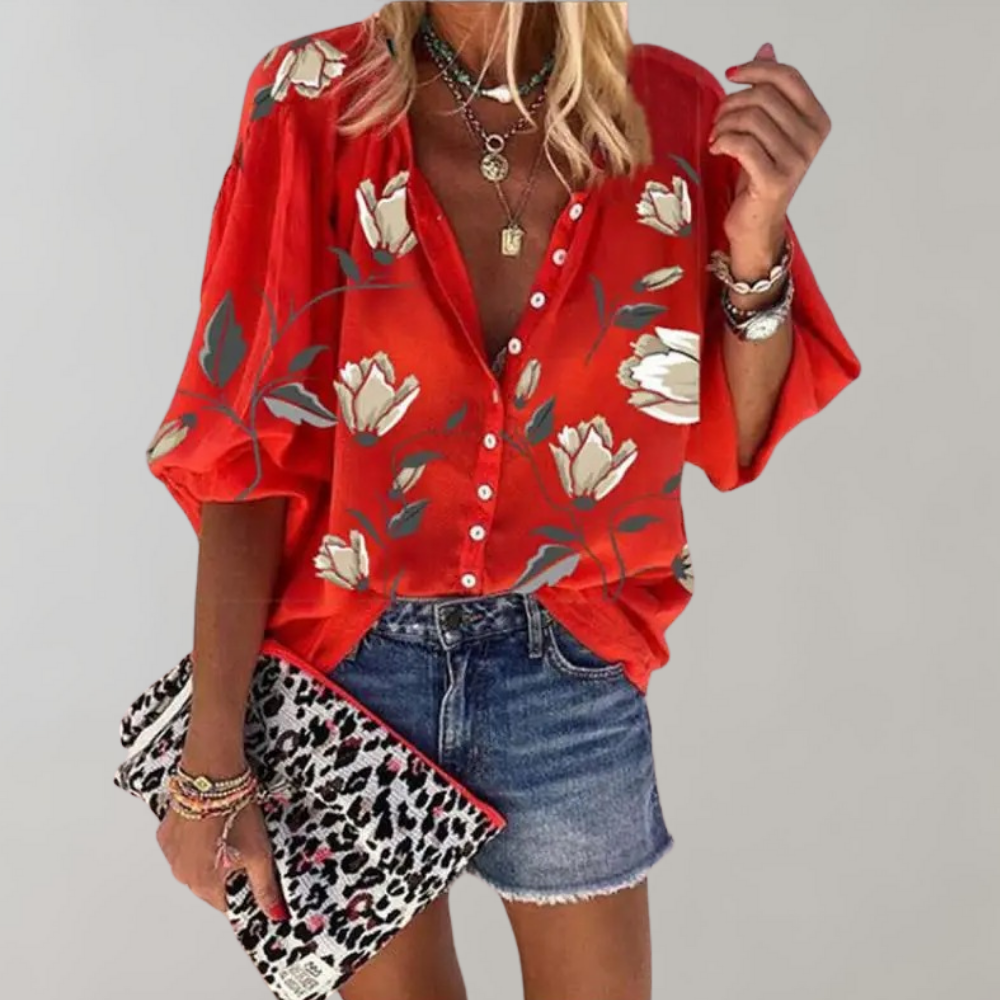 Fienna | Elegante Bloemenprint Blouse met Knopen voor Dames