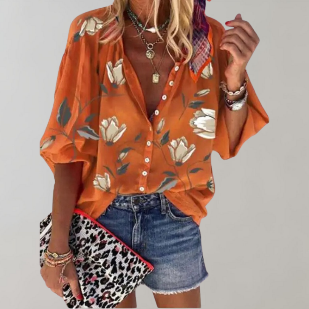 Fienna | Elegante Bloemenprint Blouse met Knopen voor Dames