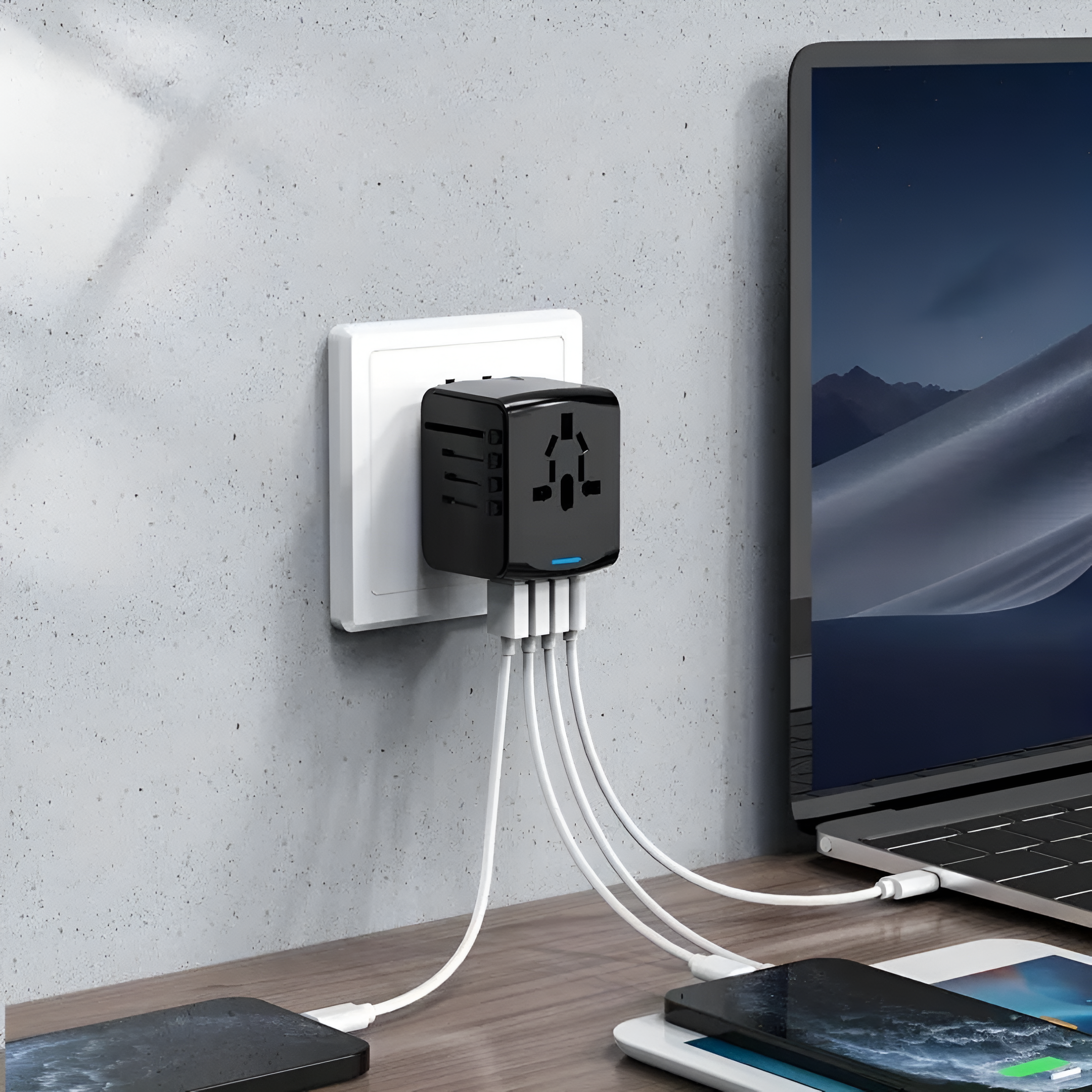 LINA Universele Reisadapter | Compact Ontwerp met Snelladen en 4 USB-Poorten