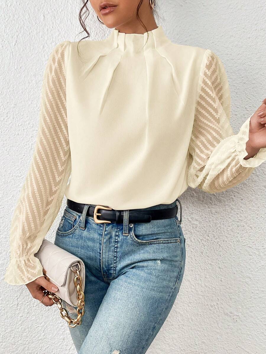 Izabelle | Elegante Coltrui Blouse met Transparante Mouwen voor Dames