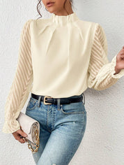 Izabelle | Elegante Coltrui Blouse met Transparante Mouwen voor Dames