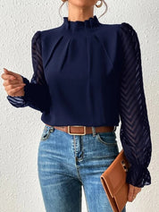 Izabelle | Elegante Coltrui Blouse met Transparante Mouwen voor Dames