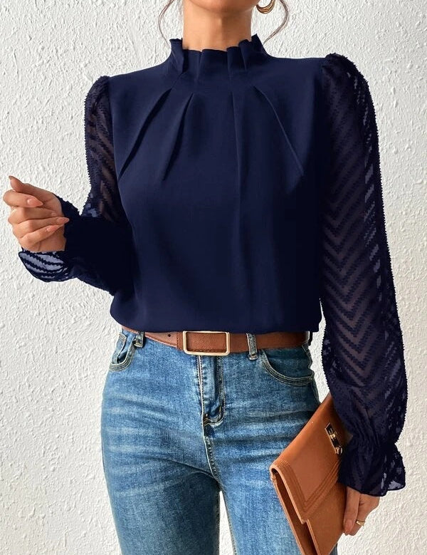 Izabelle | Elegante Coltrui Blouse met Transparante Mouwen voor Dames