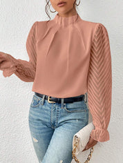 Izabelle | Elegante Coltrui Blouse met Transparante Mouwen voor Dames