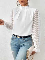Izabelle | Elegante Coltrui Blouse met Transparante Mouwen voor Dames