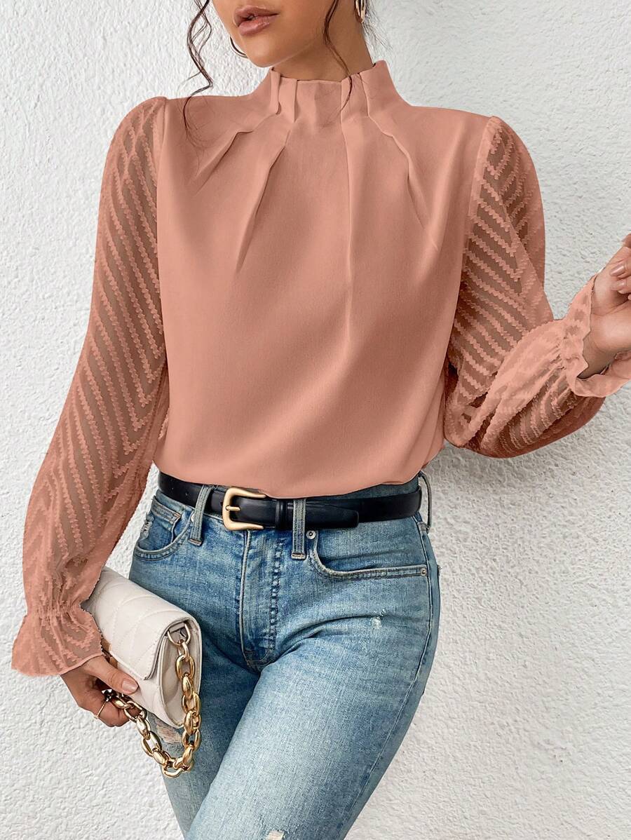 Izabelle | Elegante Coltrui Blouse met Transparante Mouwen voor Dames