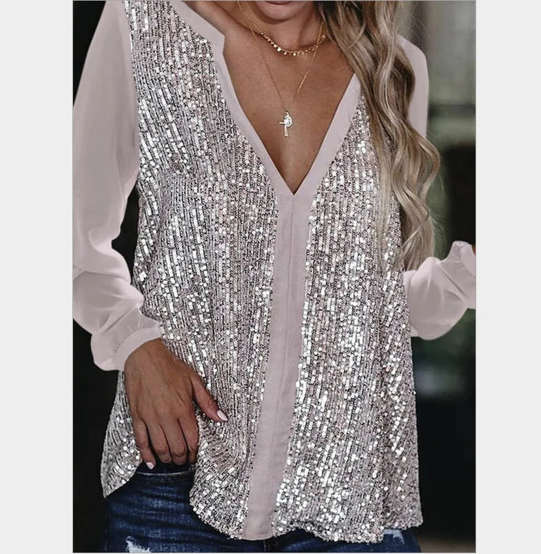 Vera | Losvallende Blouse met V-Hals en Pailletten voor Dames