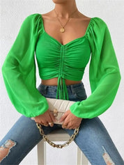 Ruth | Elegante Gerimpelde Lange Mouw Crop Top voor de Lente