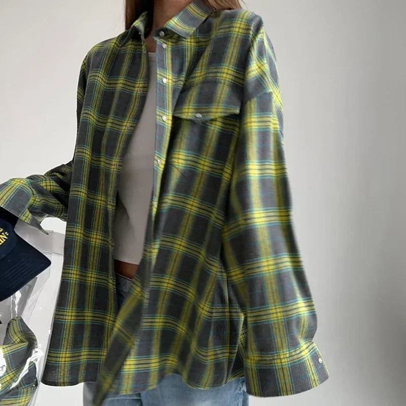Maan | Oversized Geruit Dames Blouse