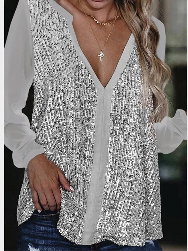 Vera | Losvallende Blouse met V-Hals en Pailletten voor Dames