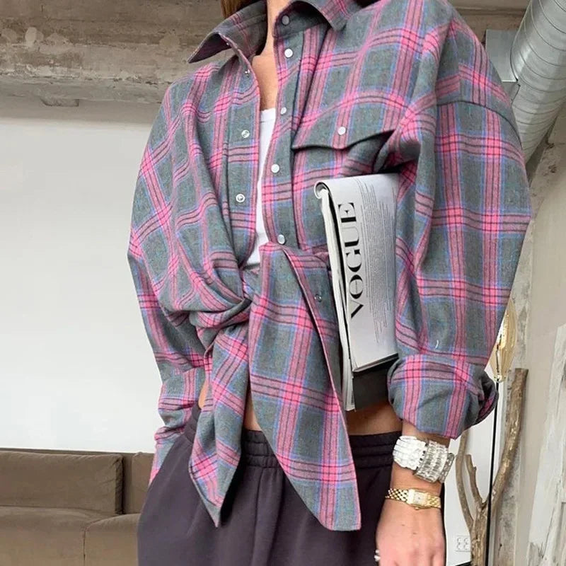 Maan | Oversized Geruit Dames Blouse