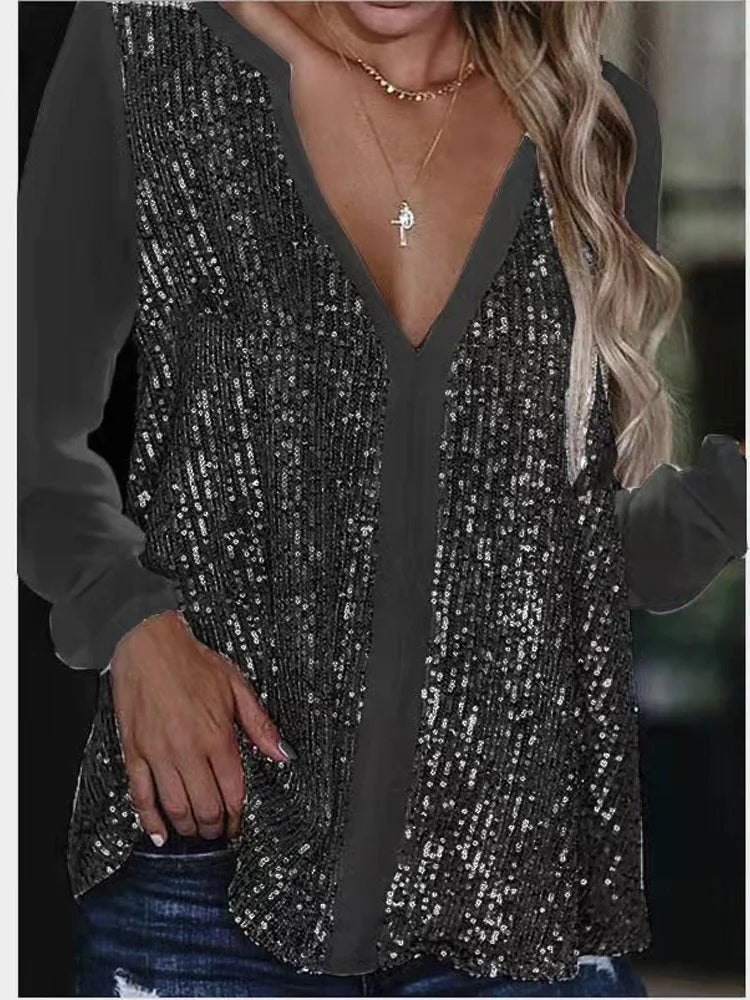 Vera | Losvallende Blouse met V-Hals en Pailletten voor Dames
