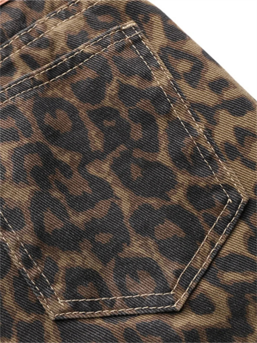Dames Jeans met Luipaardprint en wijde pijpen