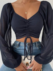 Ruth | Elegante Gerimpelde Lange Mouw Crop Top voor de Lente