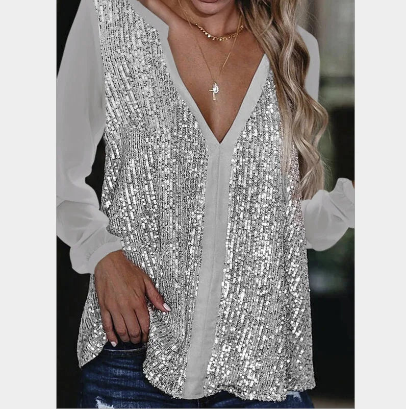 Vera | Losvallende Blouse met V-Hals en Pailletten voor Dames