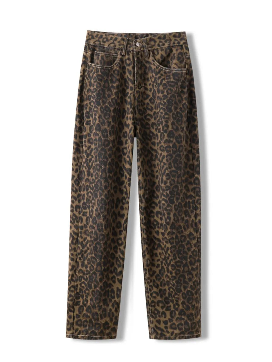 Dames Jeans met Luipaardprint en wijde pijpen