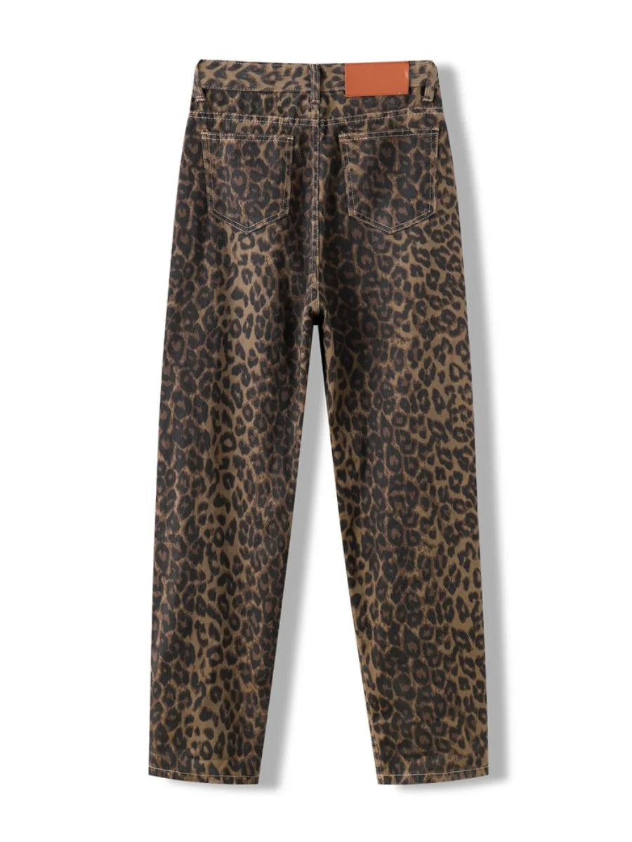 Dames Jeans met Luipaardprint en wijde pijpen