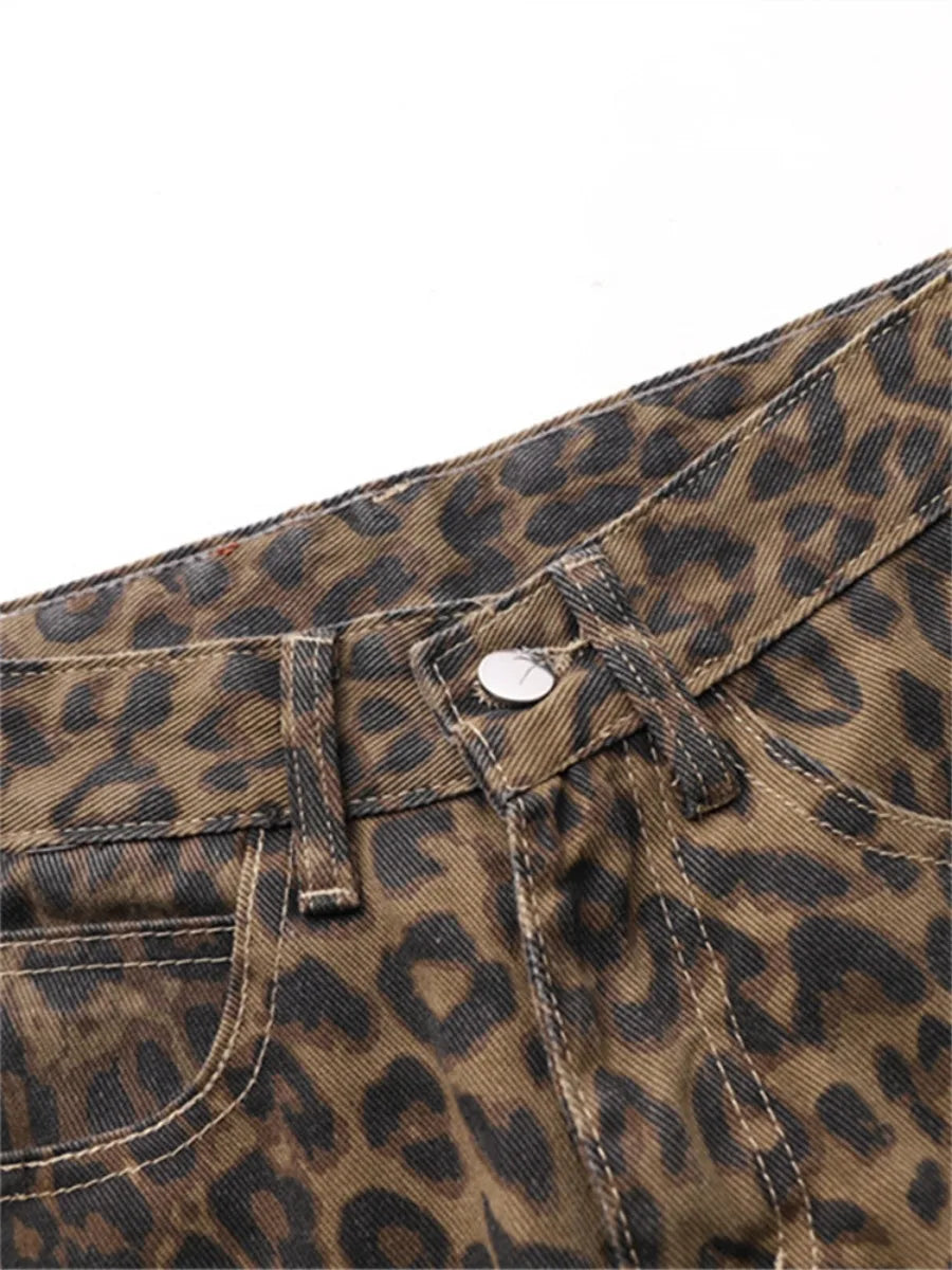 Dames Jeans met Luipaardprint en wijde pijpen