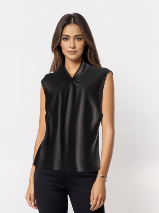 Ryza | Elegante Mouwloze Satijnen Blouse