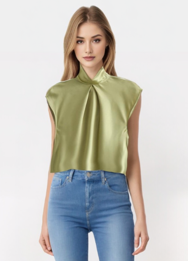 Ryza | Elegante Mouwloze Satijnen Blouse