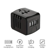 LINA Universele Reisadapter | Compact Ontwerp met Snelladen en 4 USB-Poorten