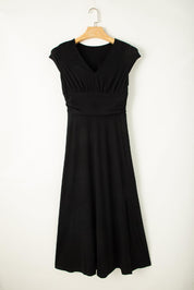  Stijlvolle Maxi-Jurk met V-Hals en Korte Mouwen in Geplooide Design-5