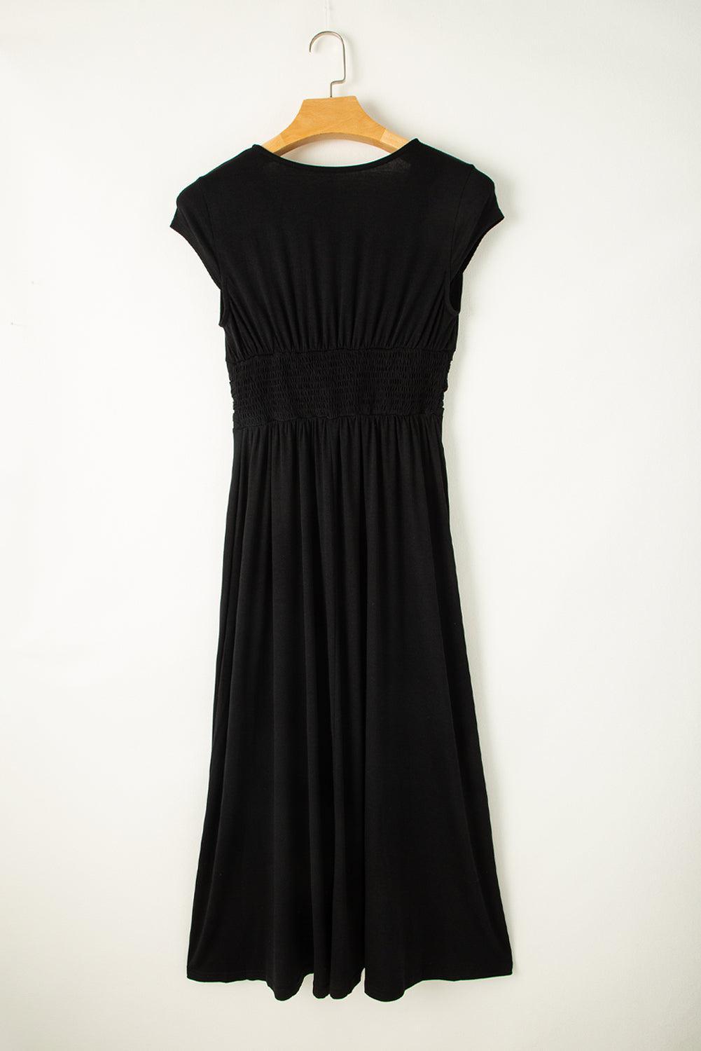  Stijlvolle Maxi-Jurk met V-Hals en Korte Mouwen in Geplooide Design-6