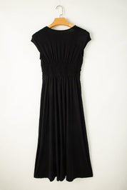  Stijlvolle Maxi-Jurk met V-Hals en Korte Mouwen in Geplooide Design-6